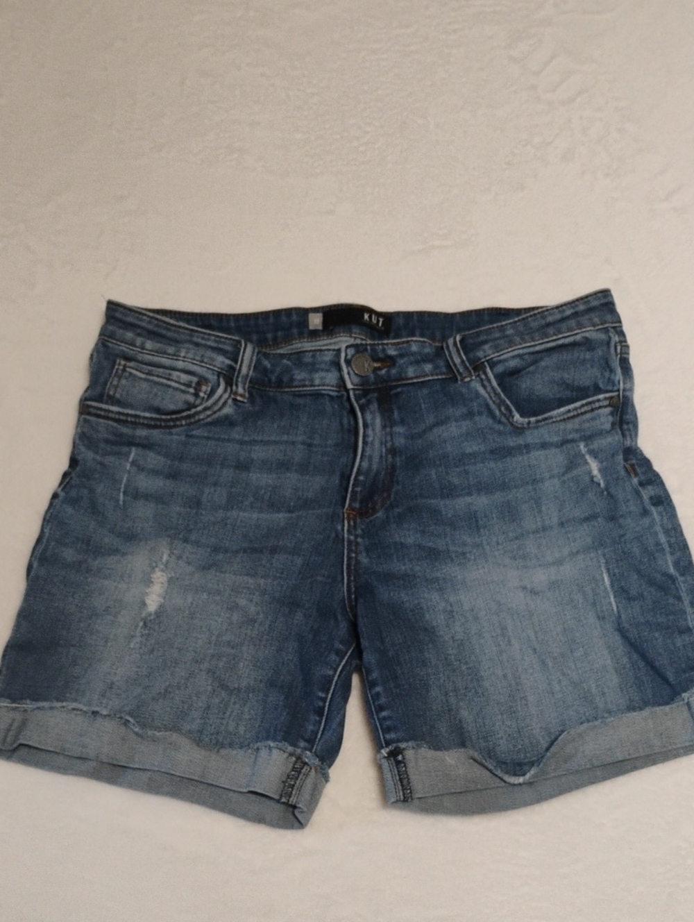 Kut from the Kloth Distressed Blue Denim Cuffed Shorts